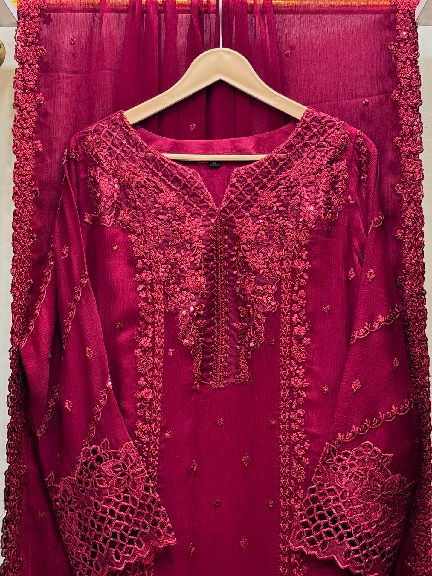 3PCS Embroidered Chiffon Suit