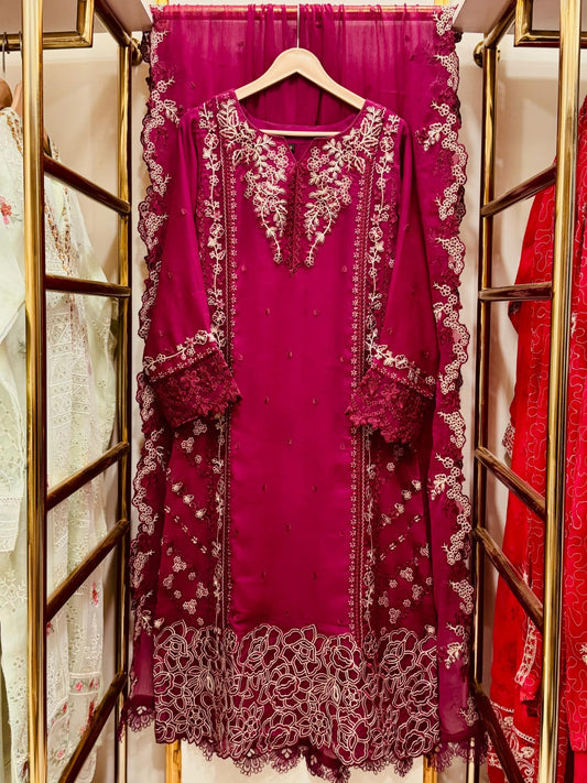 3PCS Embroidered Chiffon Suit