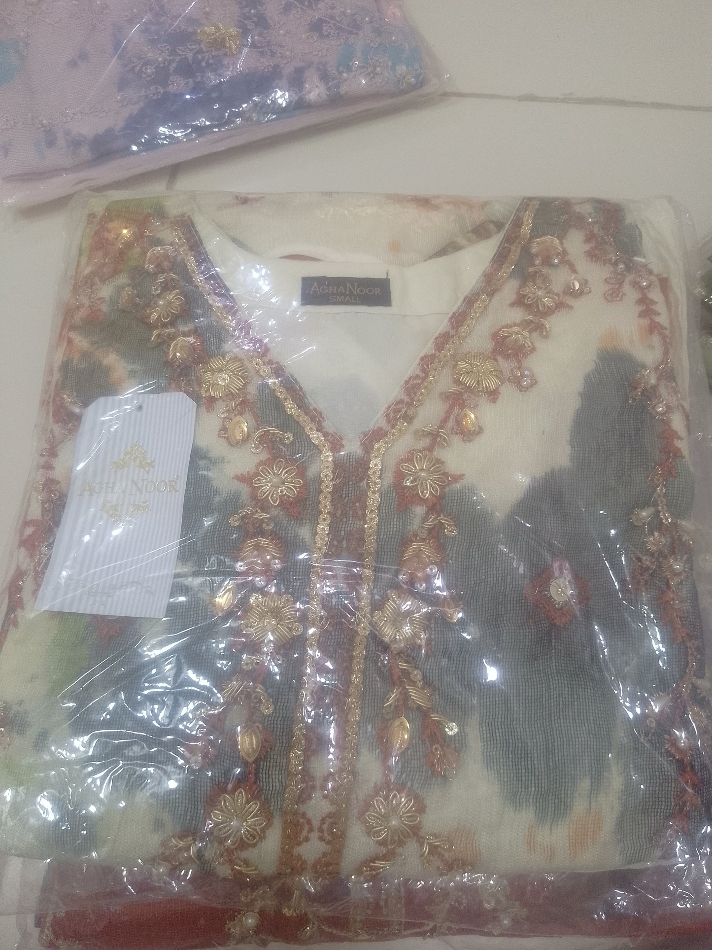 2Pcs Embroidered Cotton Net suit