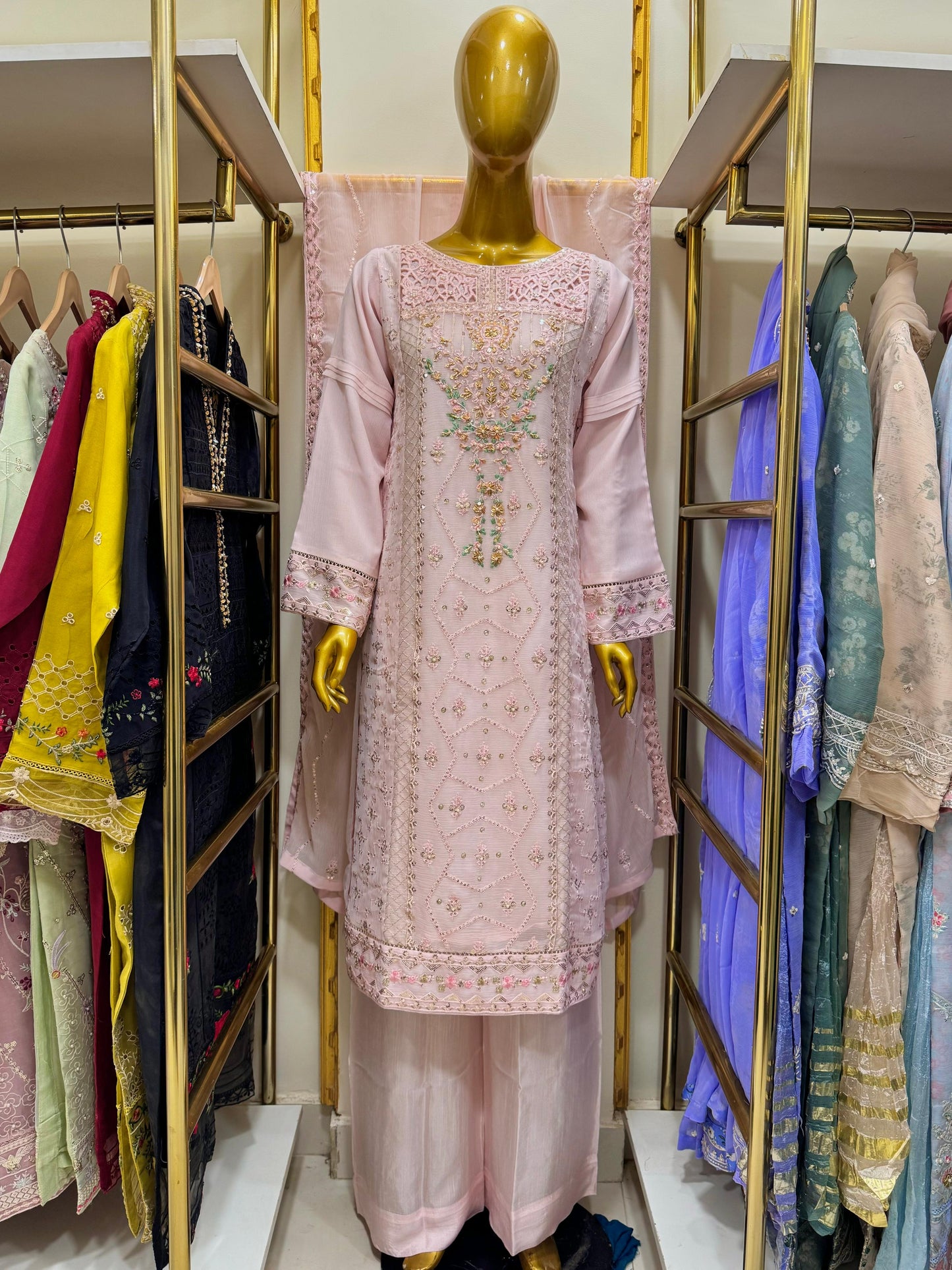 3Pcs Embroidered Chiffon Suit