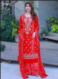 3pcs Embroidered printed Chiffon Suit