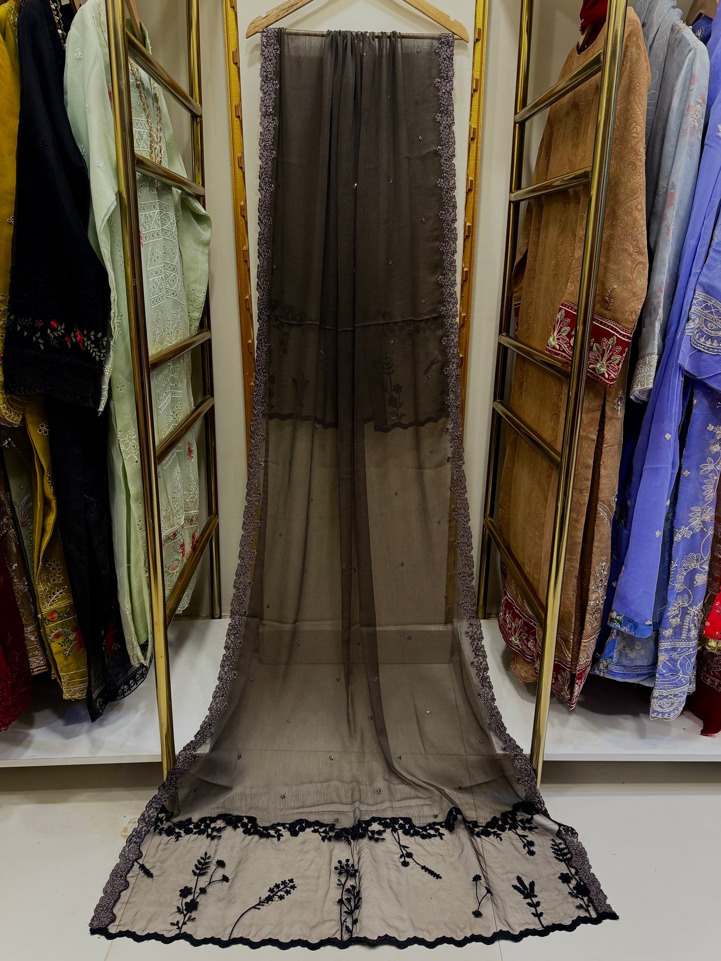 3PCS Embroidered Chiffon Suit