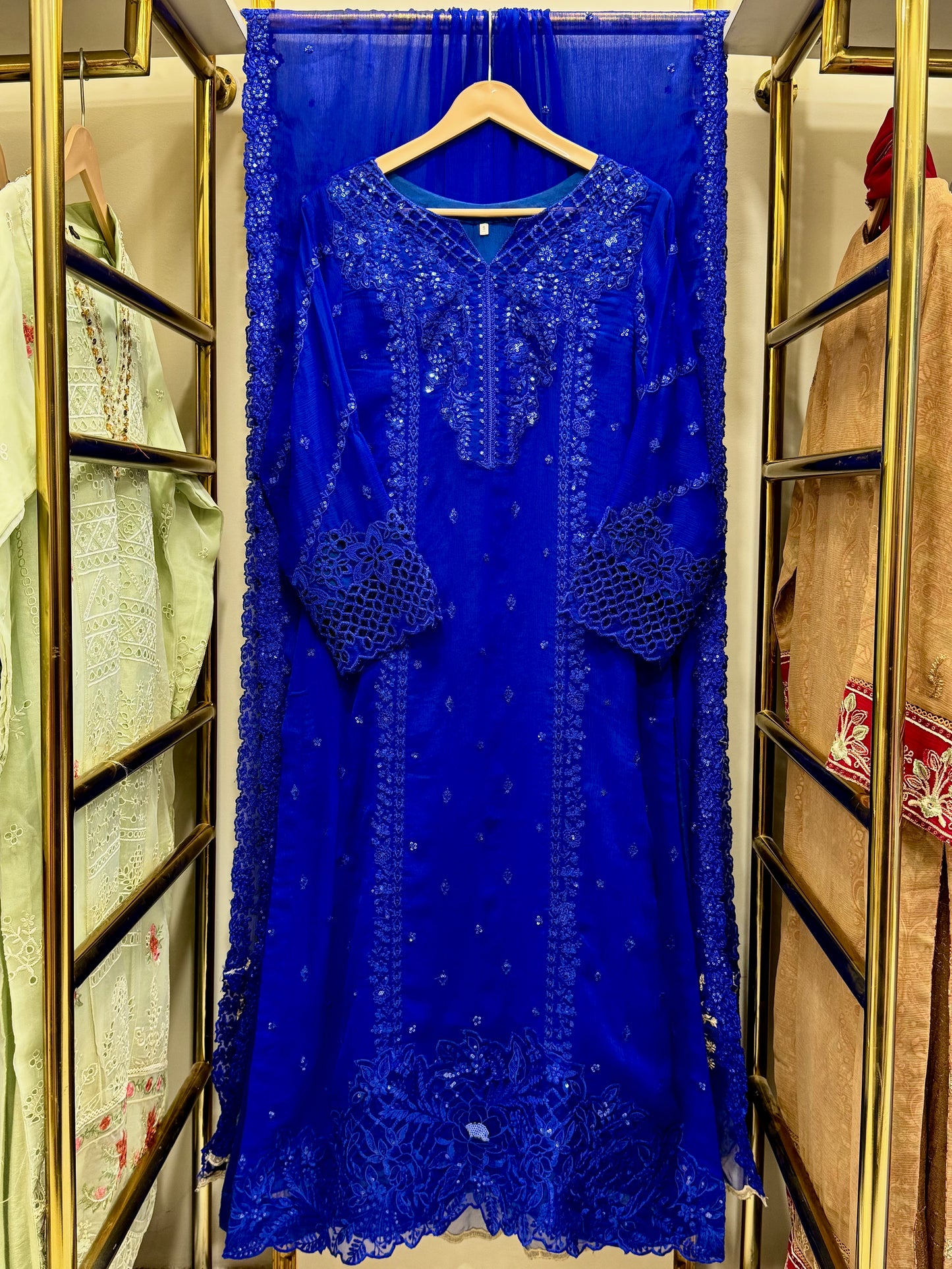 3PCS Embroidered Chiffon Suit