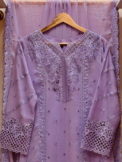 3PCS Embroidered Chiffon Suit