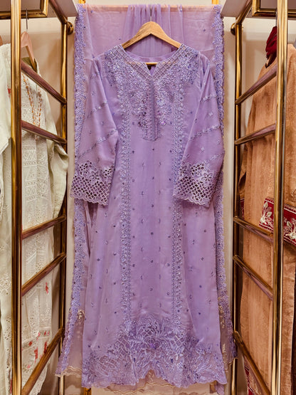 3PCS Embroidered Chiffon Suit