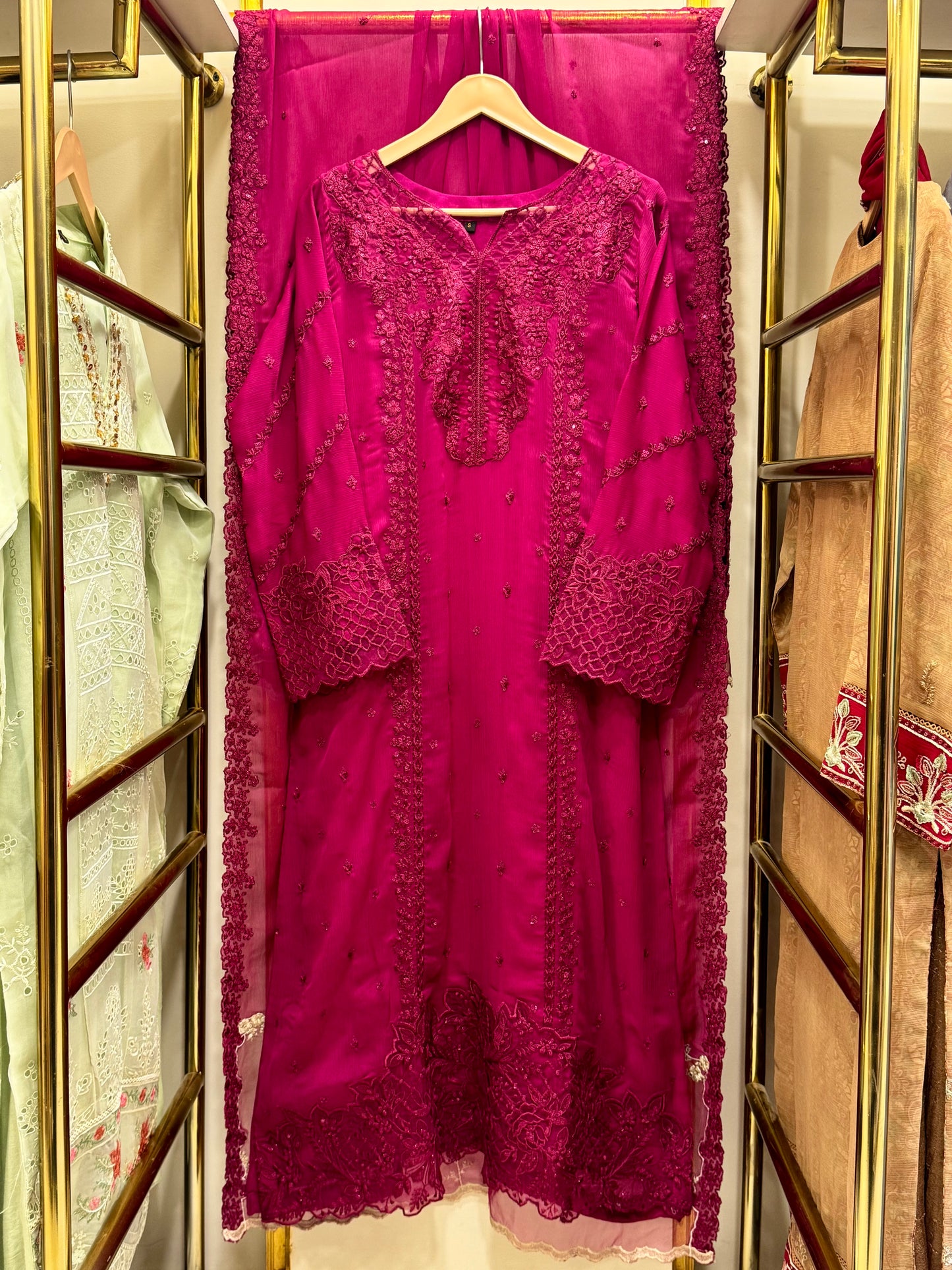 3PCS Embroidered Chiffon Suit