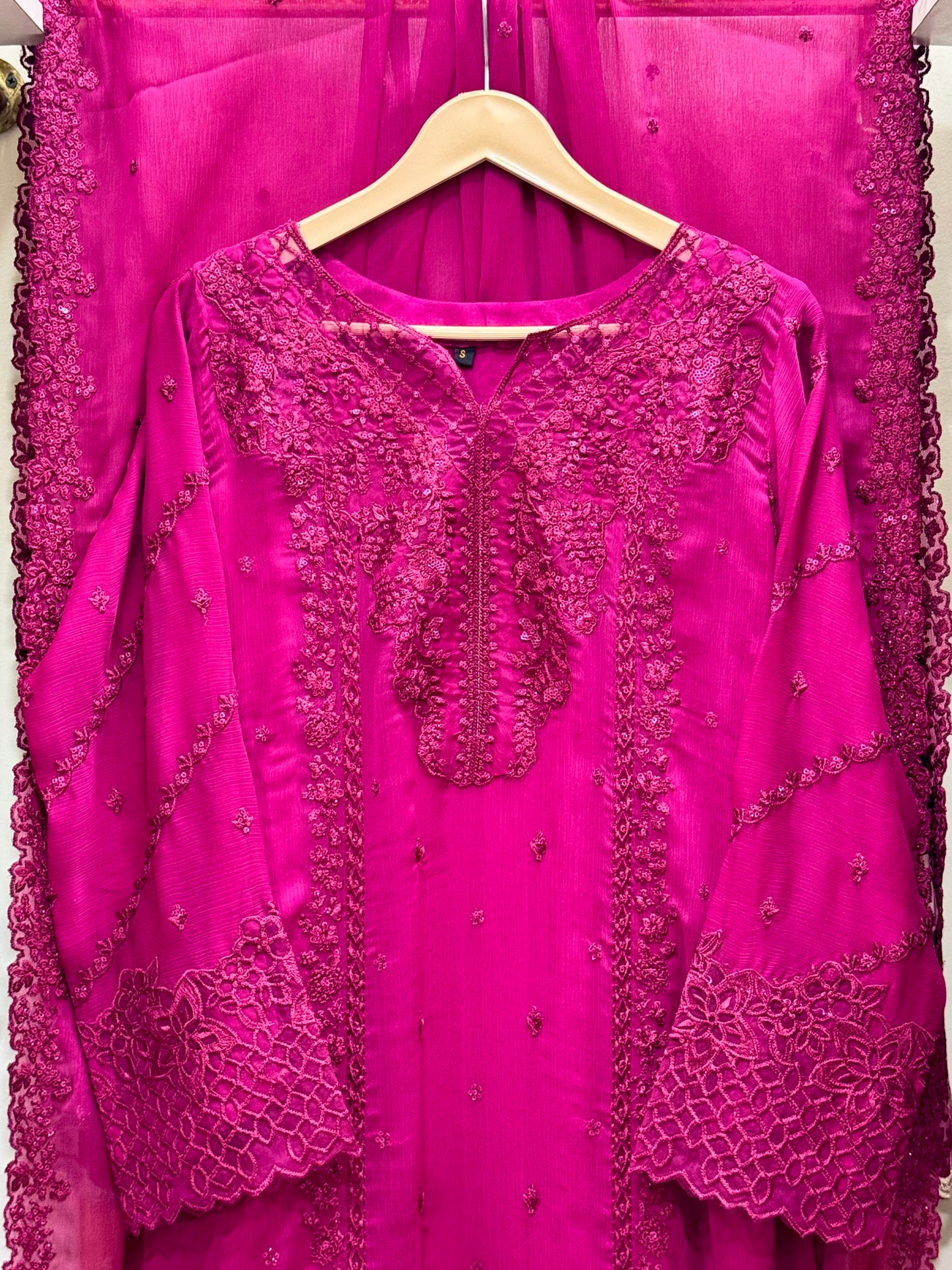 3PCS Embroidered Chiffon Suit