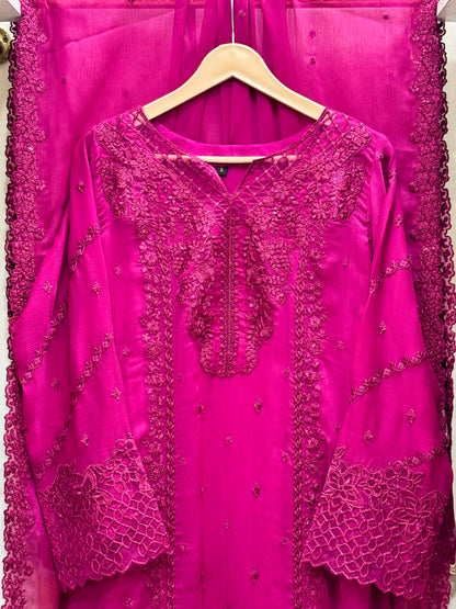 3PCS Embroidered Chiffon Suit