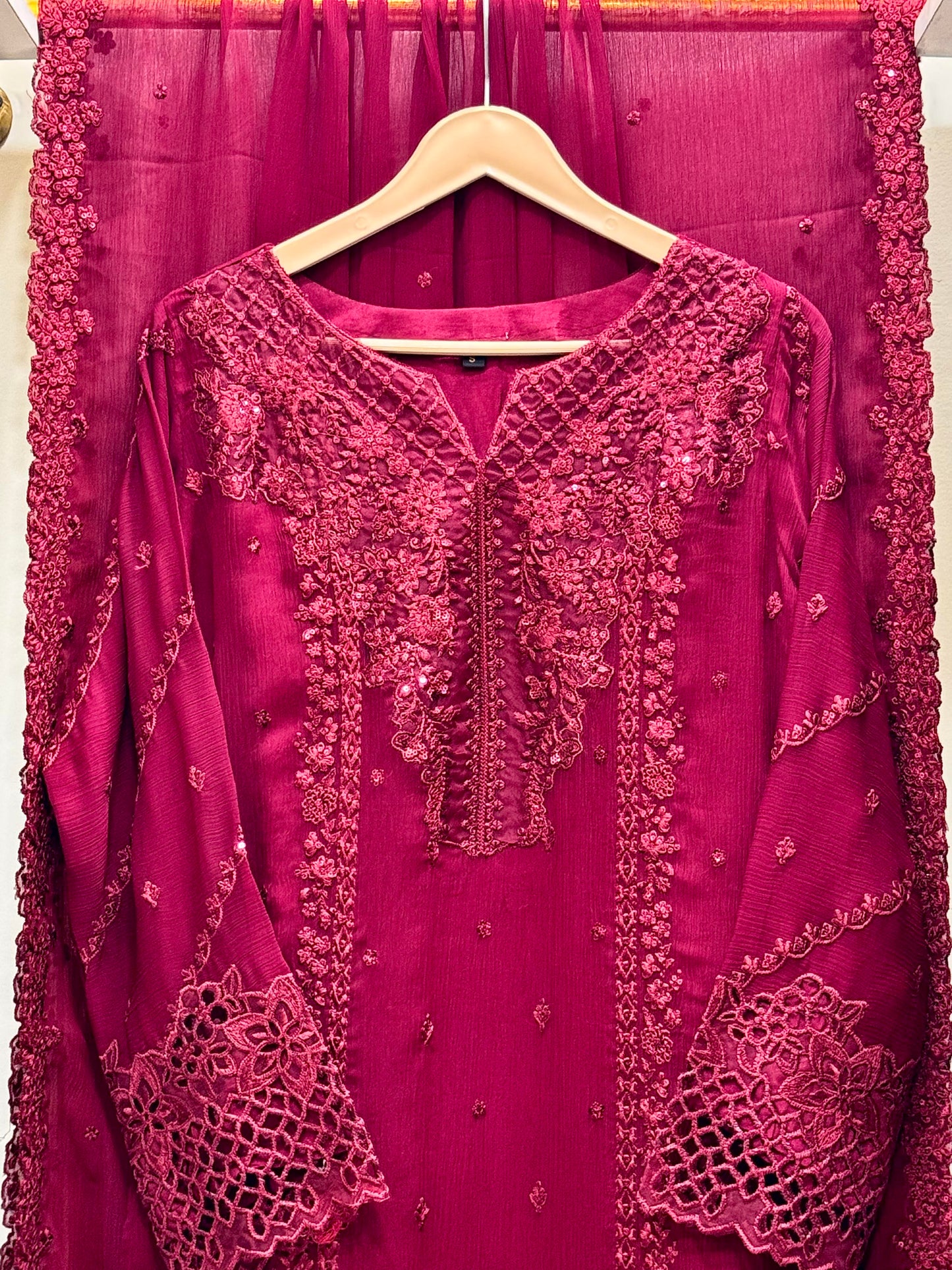 3PCS Embroidered Chiffon Suit