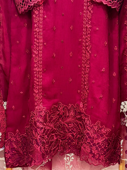 3PCS Embroidered Chiffon Suit