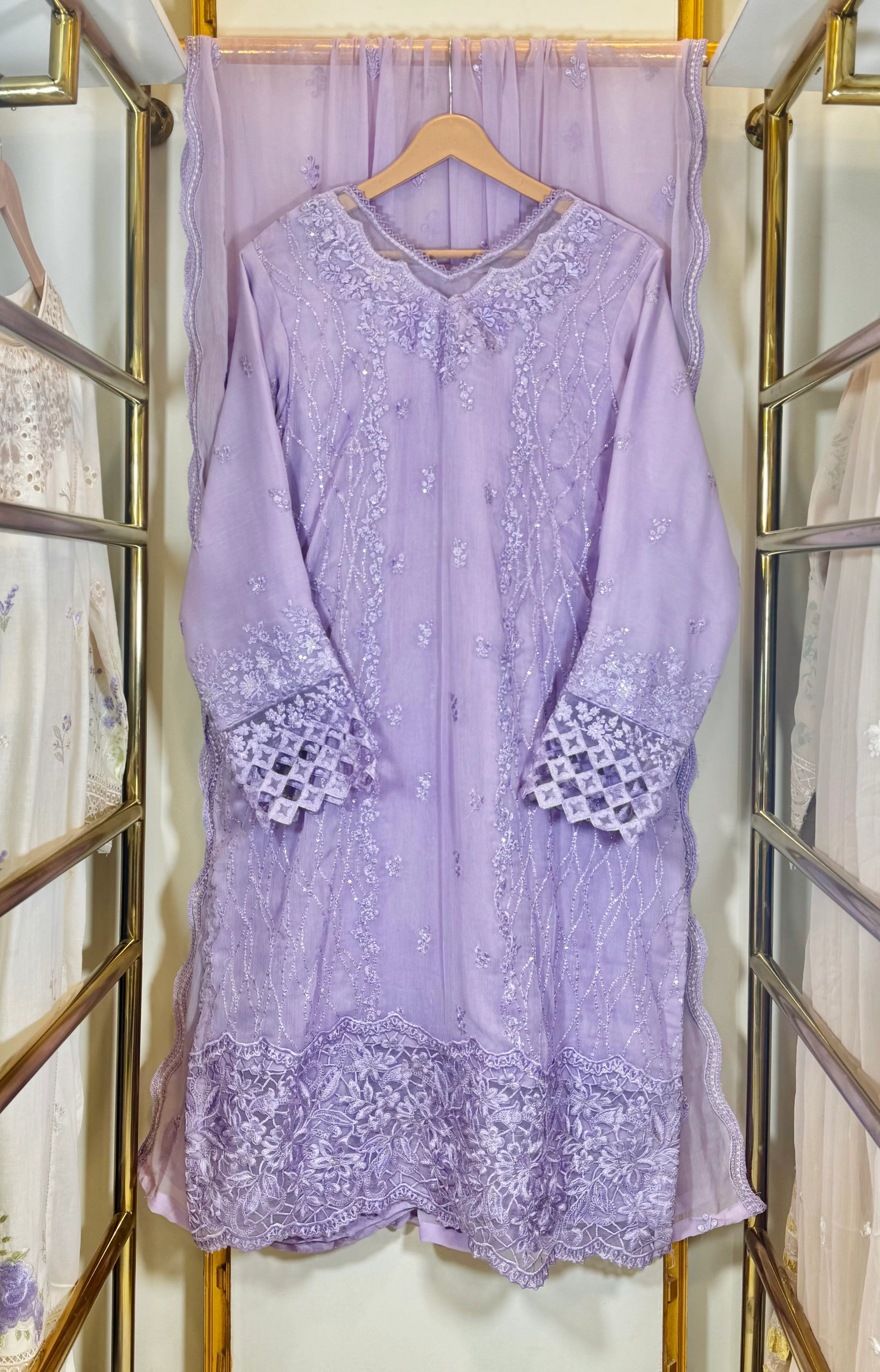 Lilac Whisper – Lilac Luxury Embroidered 3-Piece Chiffon Suit