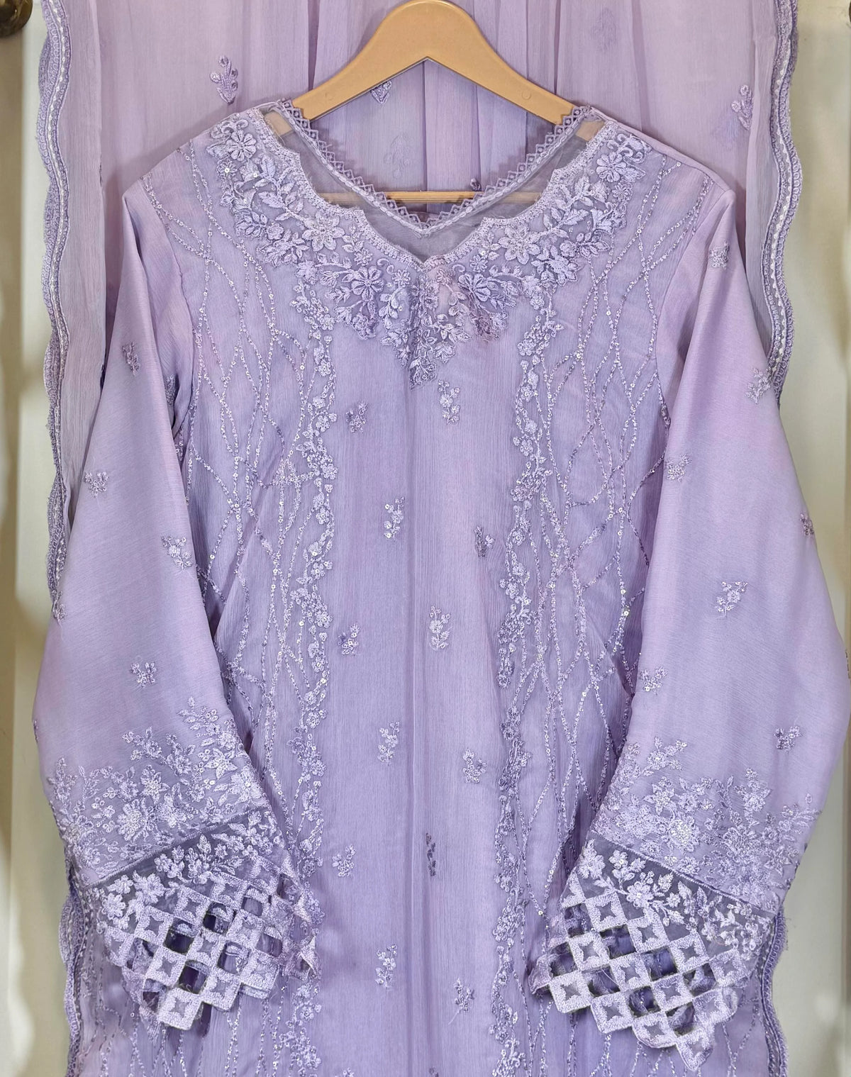 Lilac Whisper – Lilac Luxury Embroidered 3-Piece Chiffon Suit