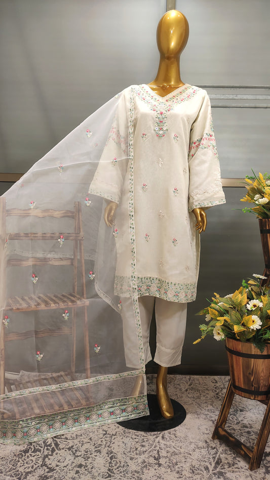 2Pcs Embroidered Cotton Net suit