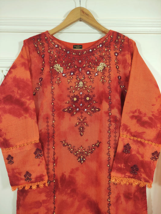 2Pcs Embroidered Cotton Net suit