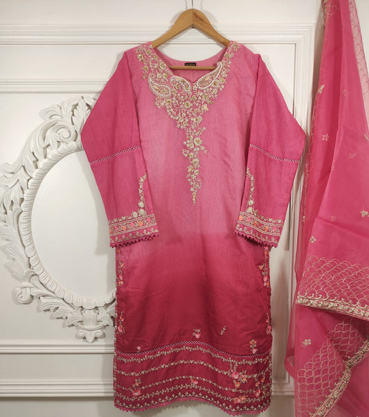 2Pcs Embroidered Cotton Net suit