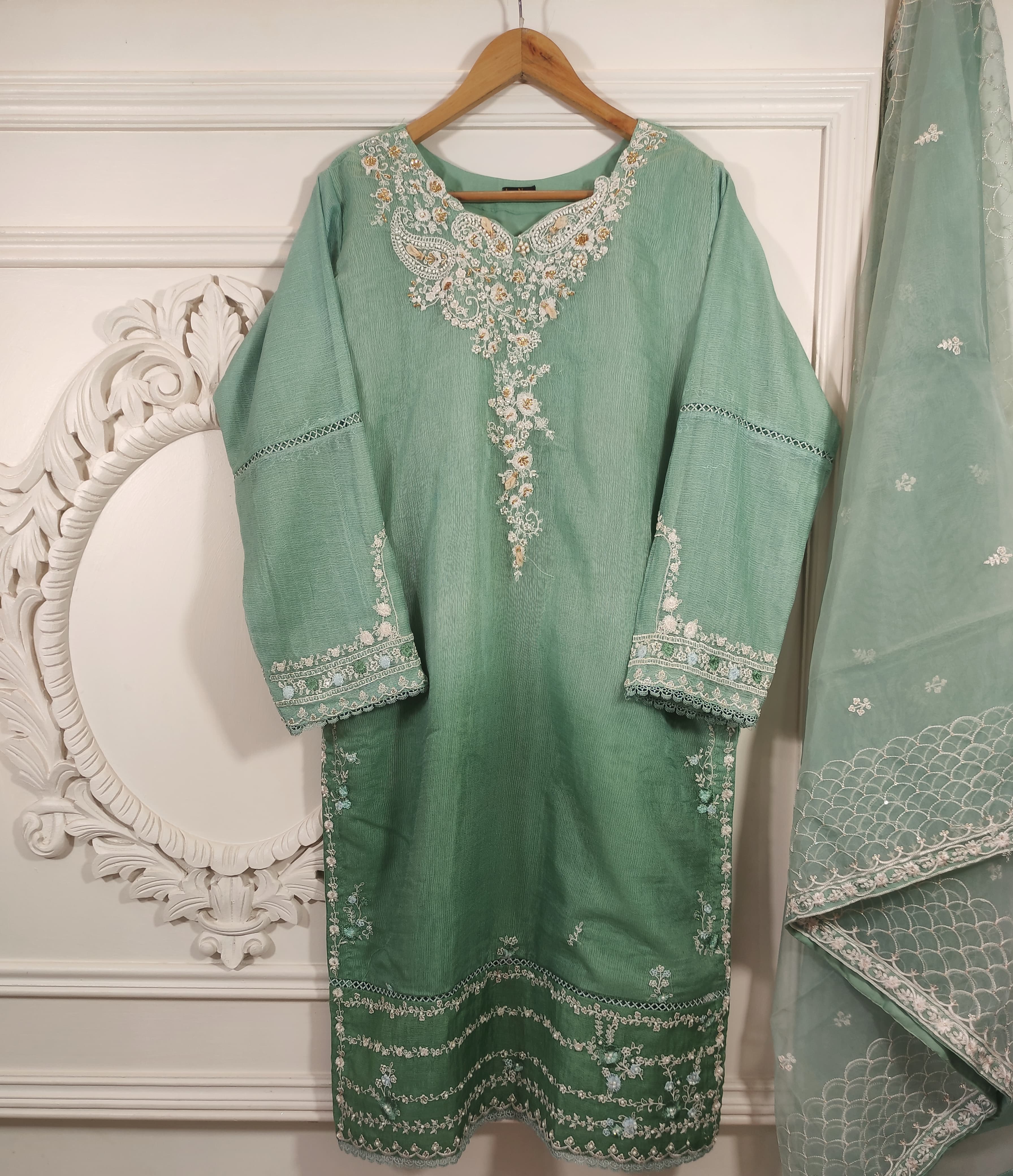 2Pcs Embroidered Cotton Net suit