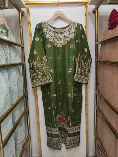 2Pcs Embroidered Cotton suit shirt and trousers