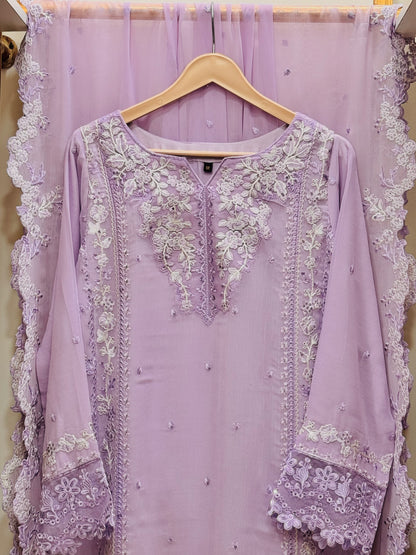 3PCS Embroidered Chiffon Suit
