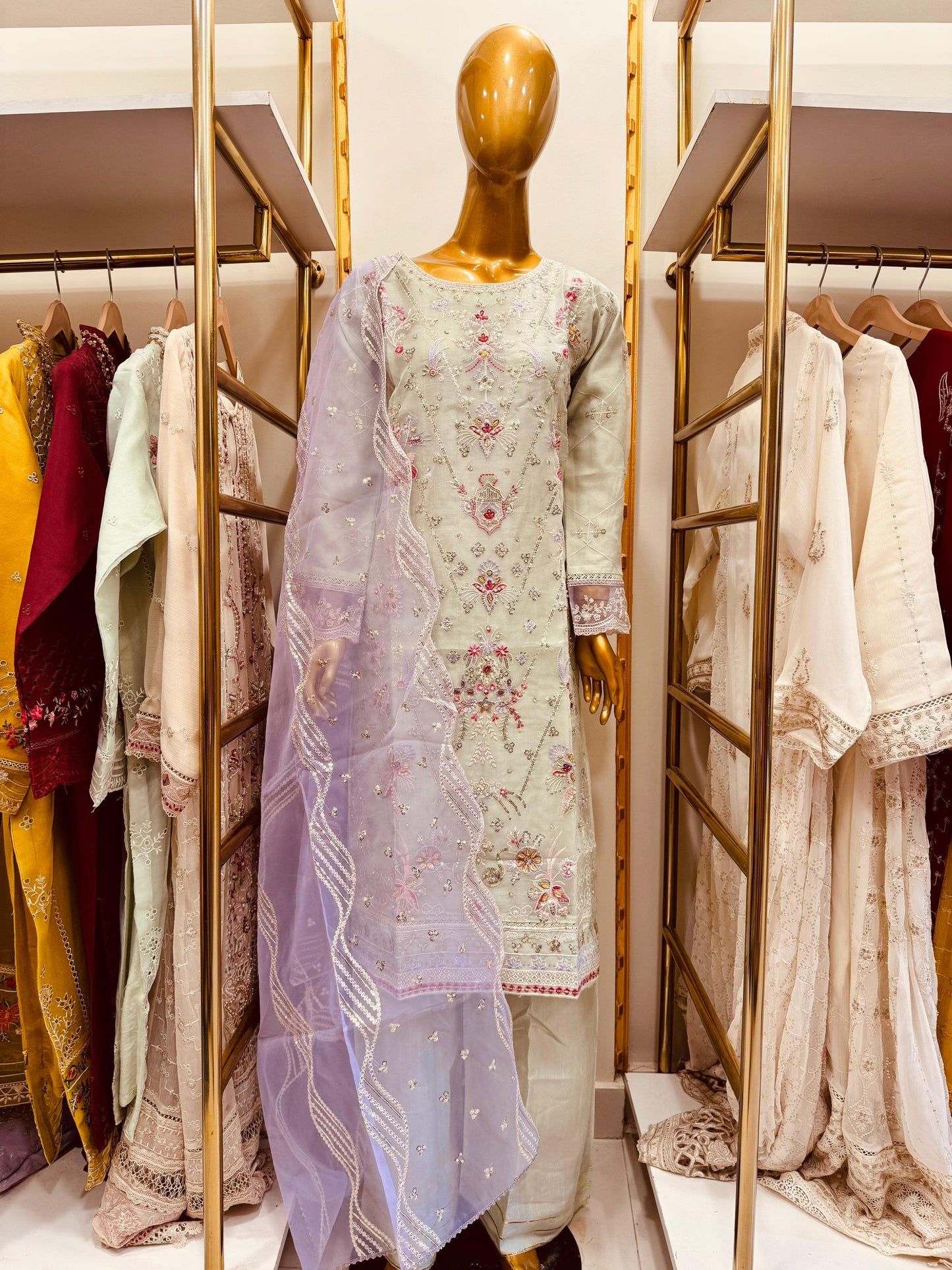 3Pcs Embroidered Organza Suit