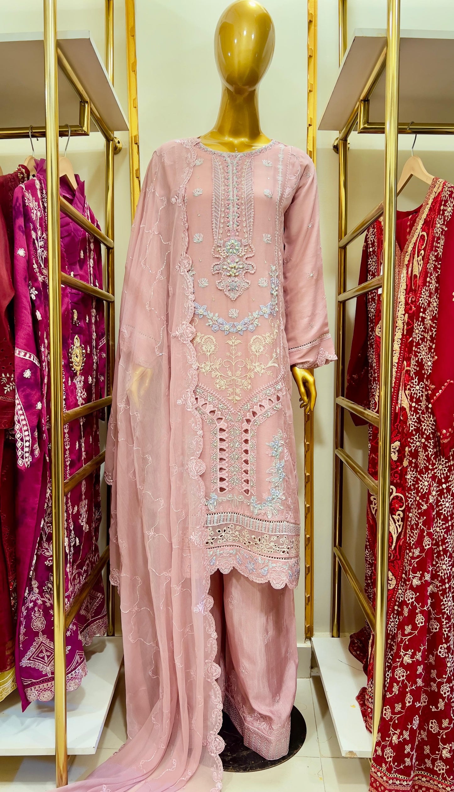 3Pcs Embroidered Chiffon Suit