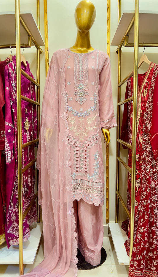 3Pcs Embroidered Chiffon Suit