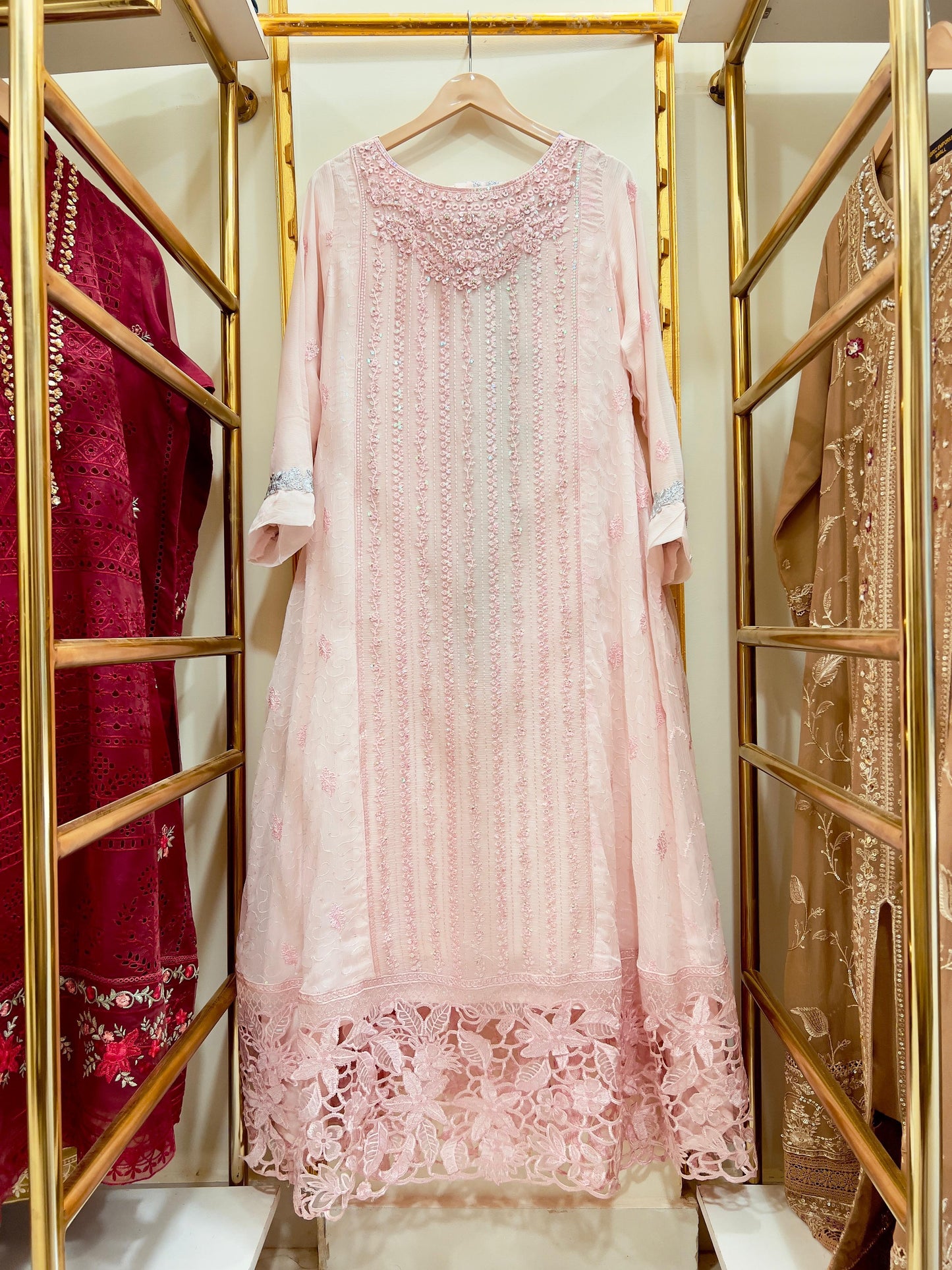 3Pcs Embroidered Chiffon Gown