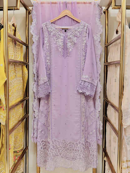 3PCS Embroidered Chiffon Suit
