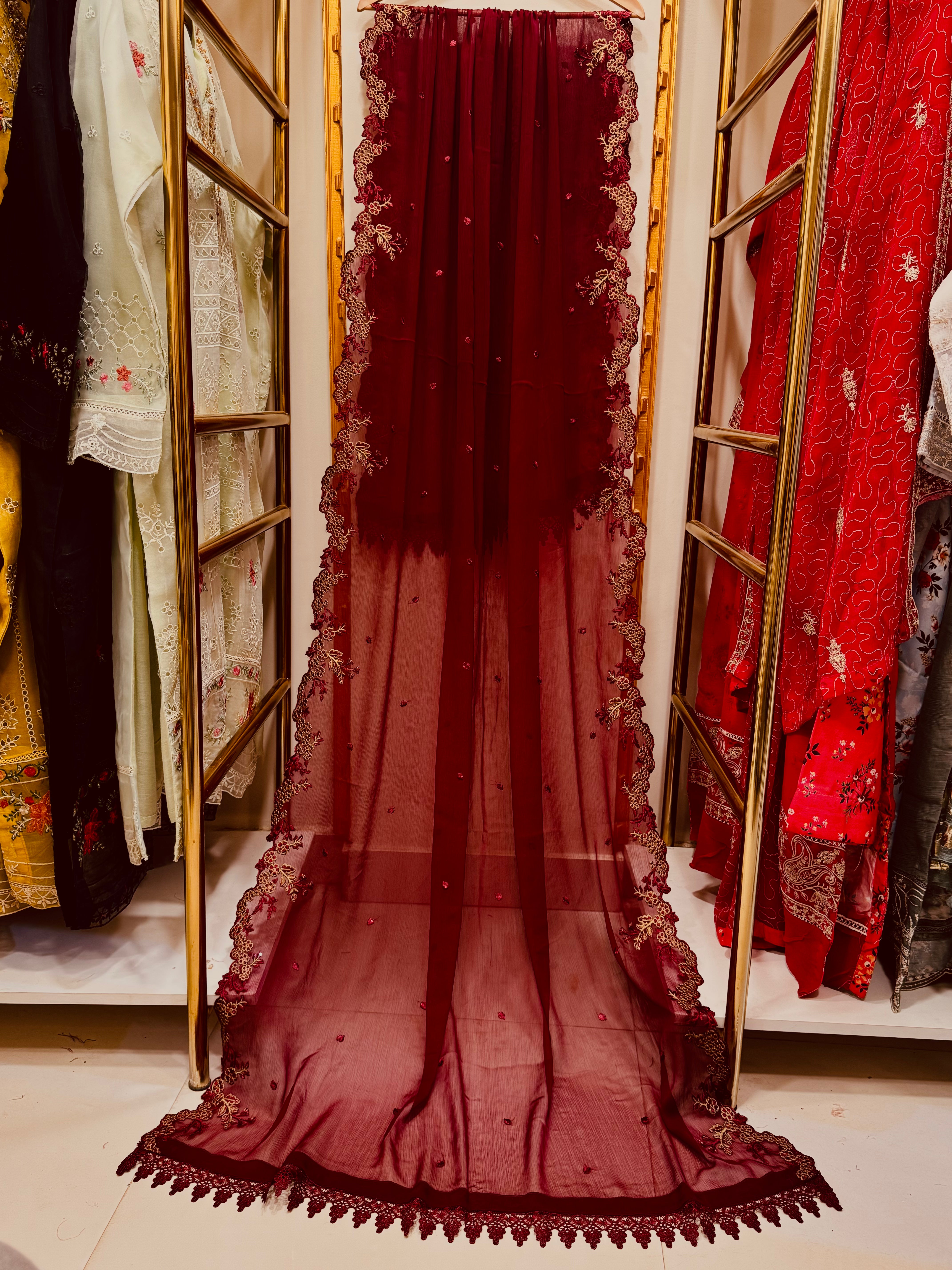 3PCS Embroidered Chiffon Suit