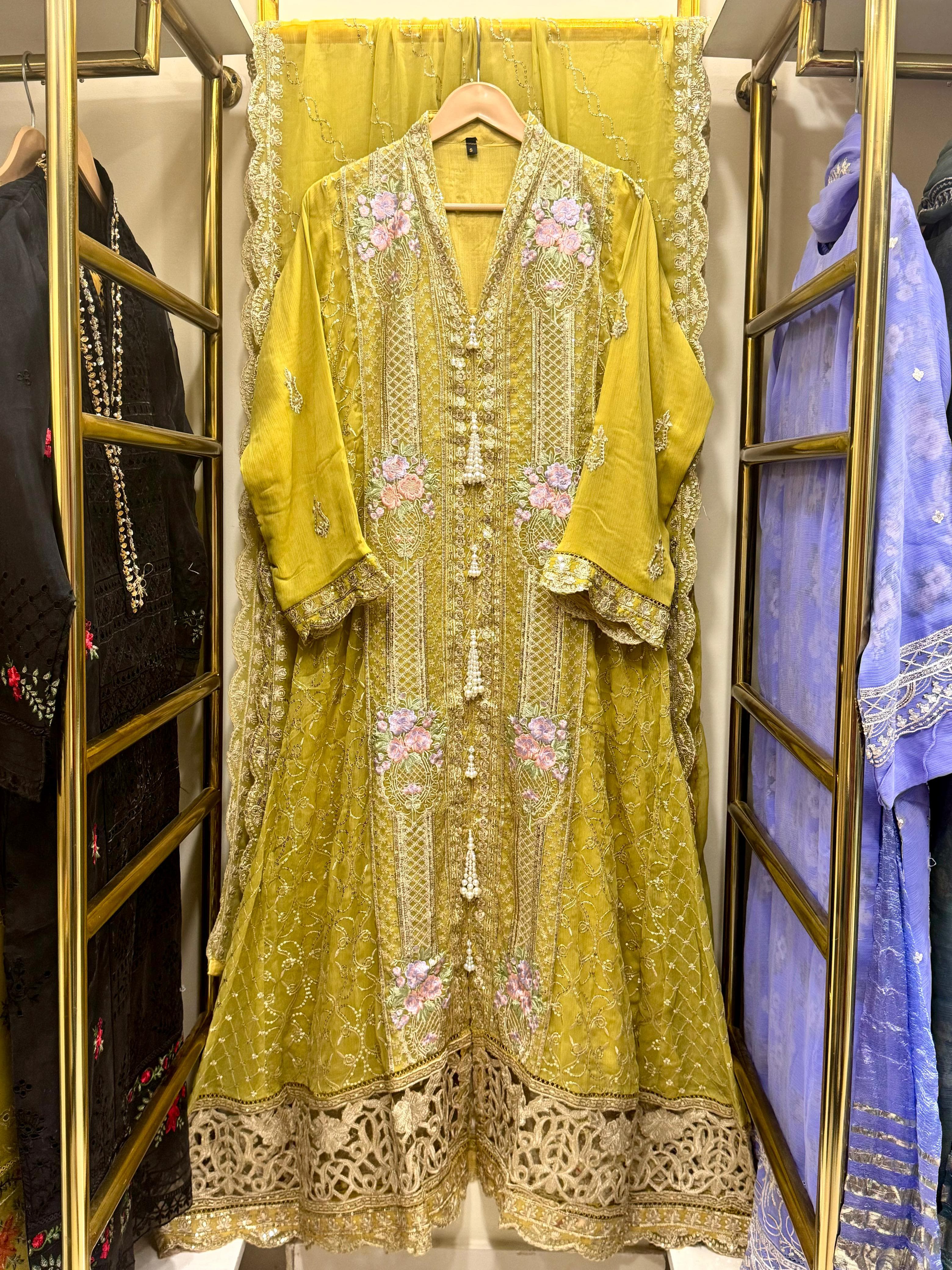 3Pcs Embroidered Chiffon Gown