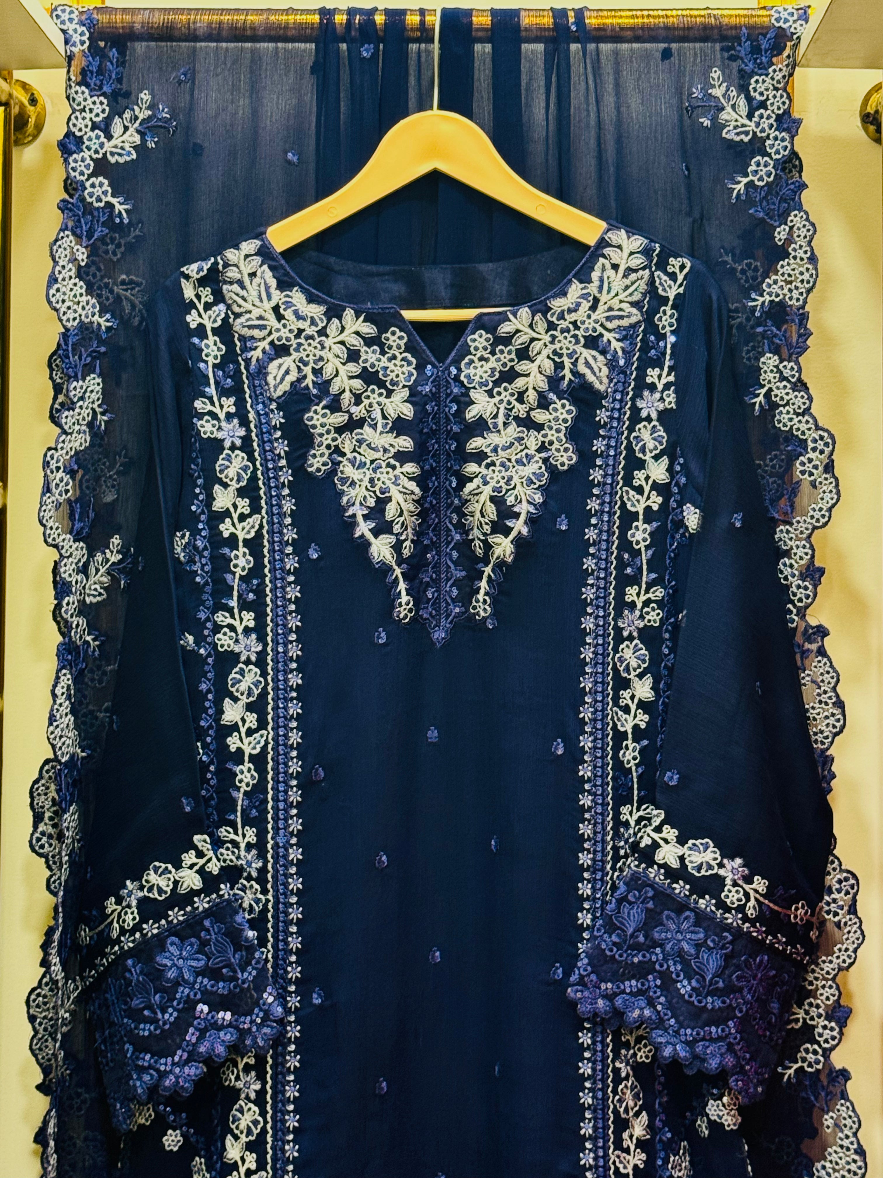3PCS Embroidered Chiffon Suit