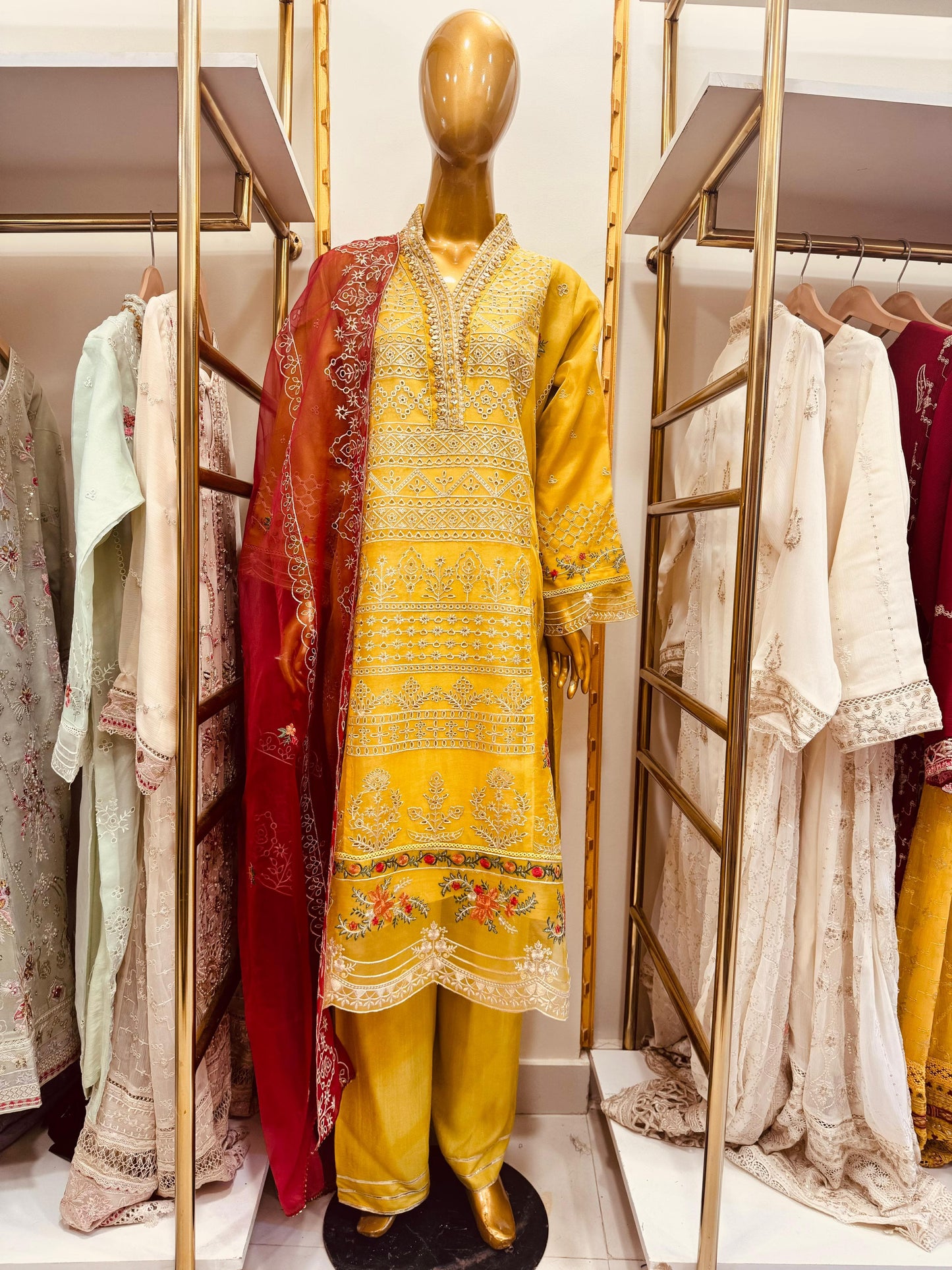 3Pcs Embroidered Organza Suit