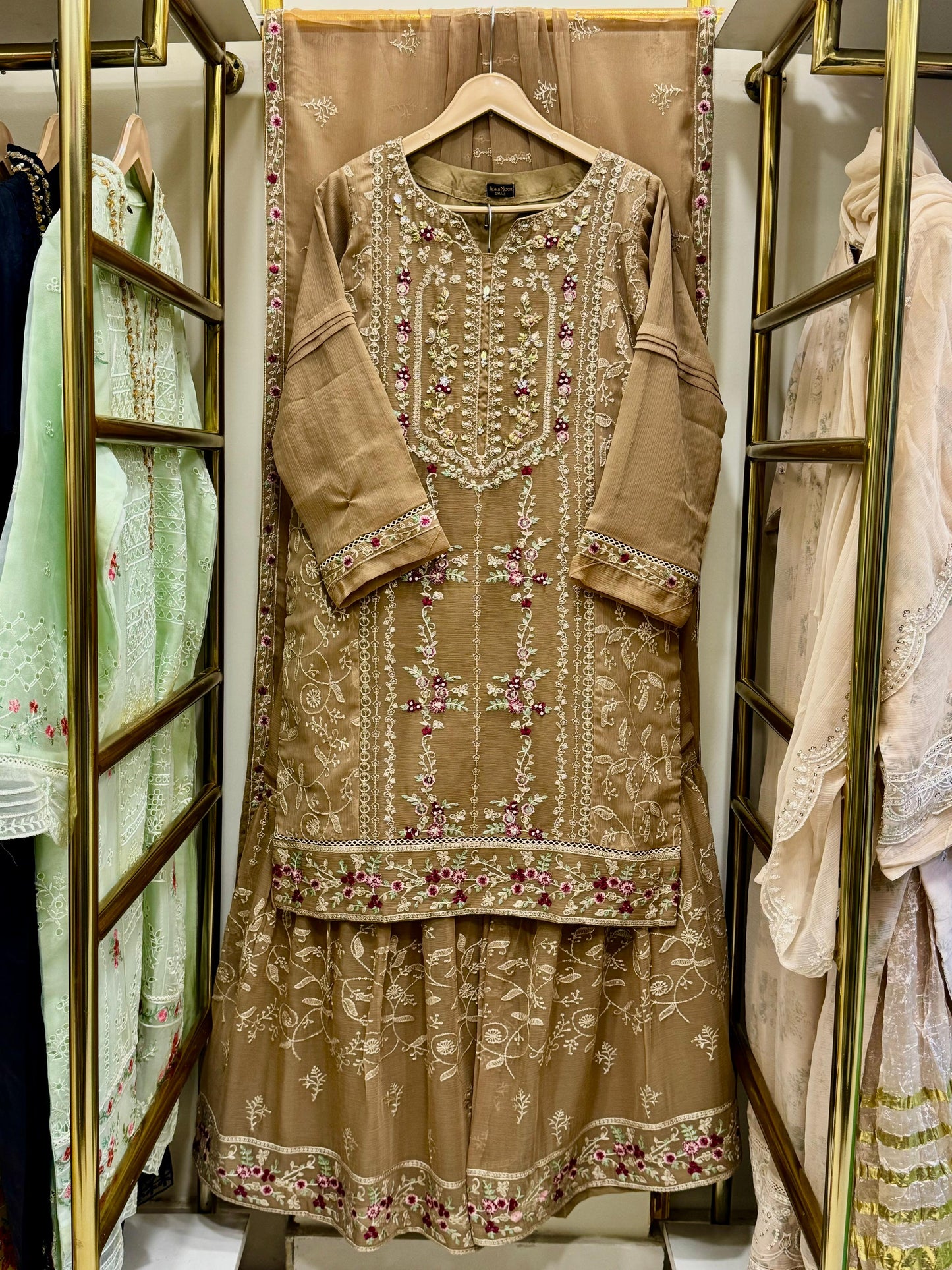 3pcs Embroidered Chiffon Gharara