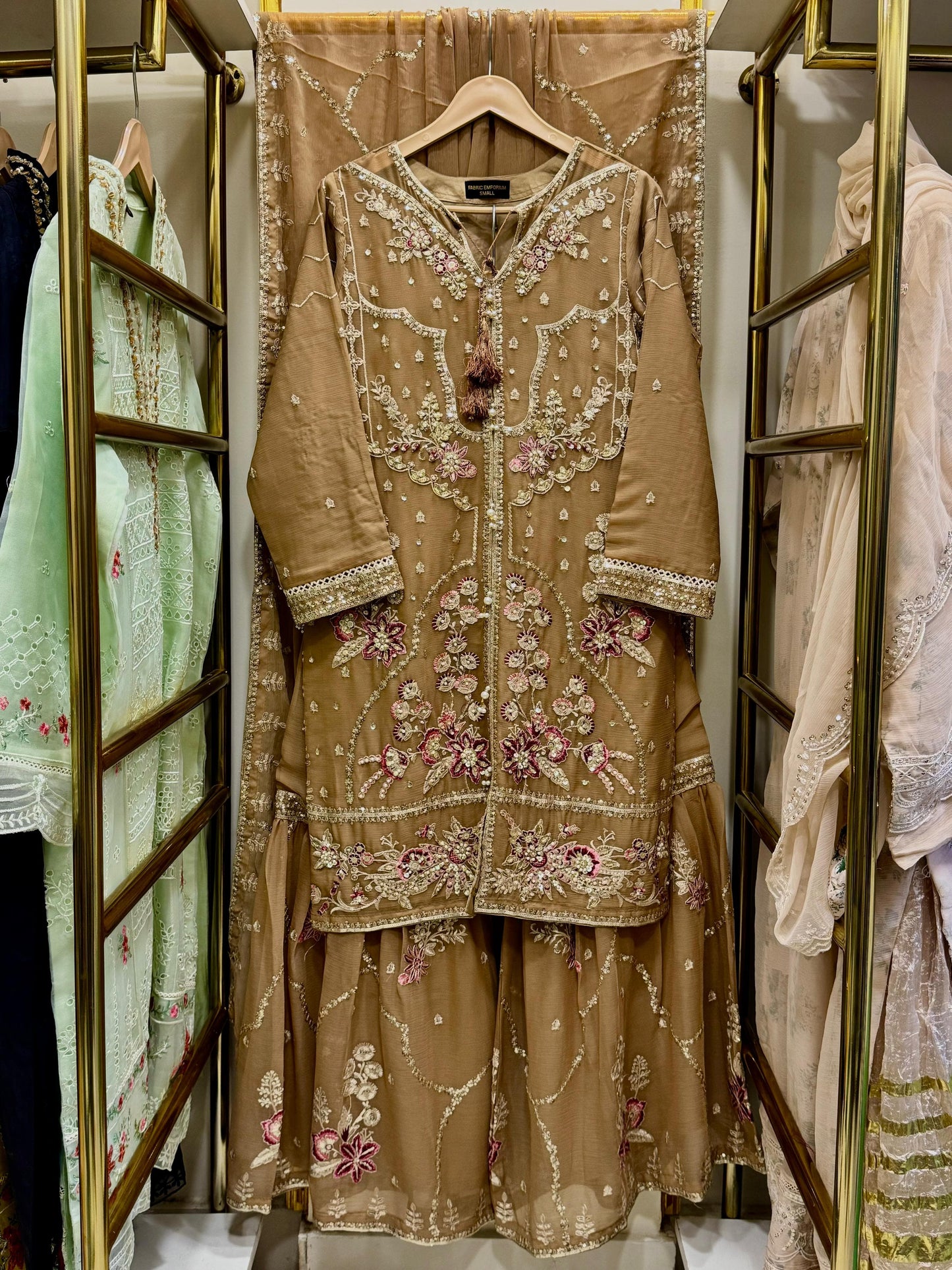 3Pcs Embroidered Chiffon Gharara