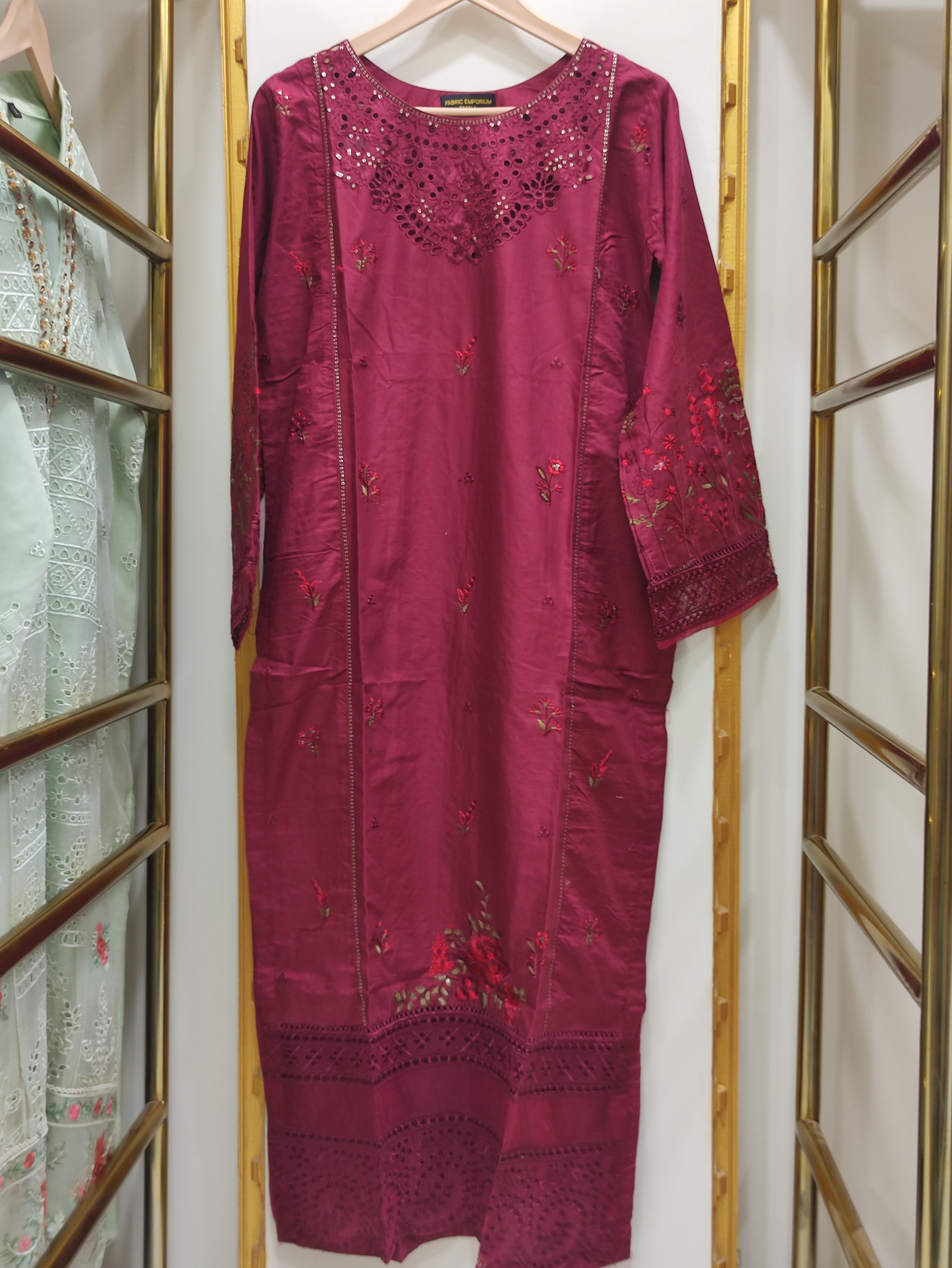 2Pcs Embroidered Cotton suit shirt and trousers