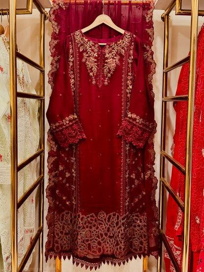 3PCS Embroidered Chiffon Suit