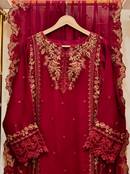 3PCS Embroidered Chiffon Suit