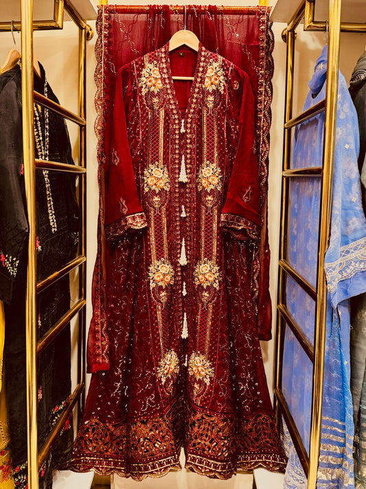 3Pcs Embroidered Chiffon Gown