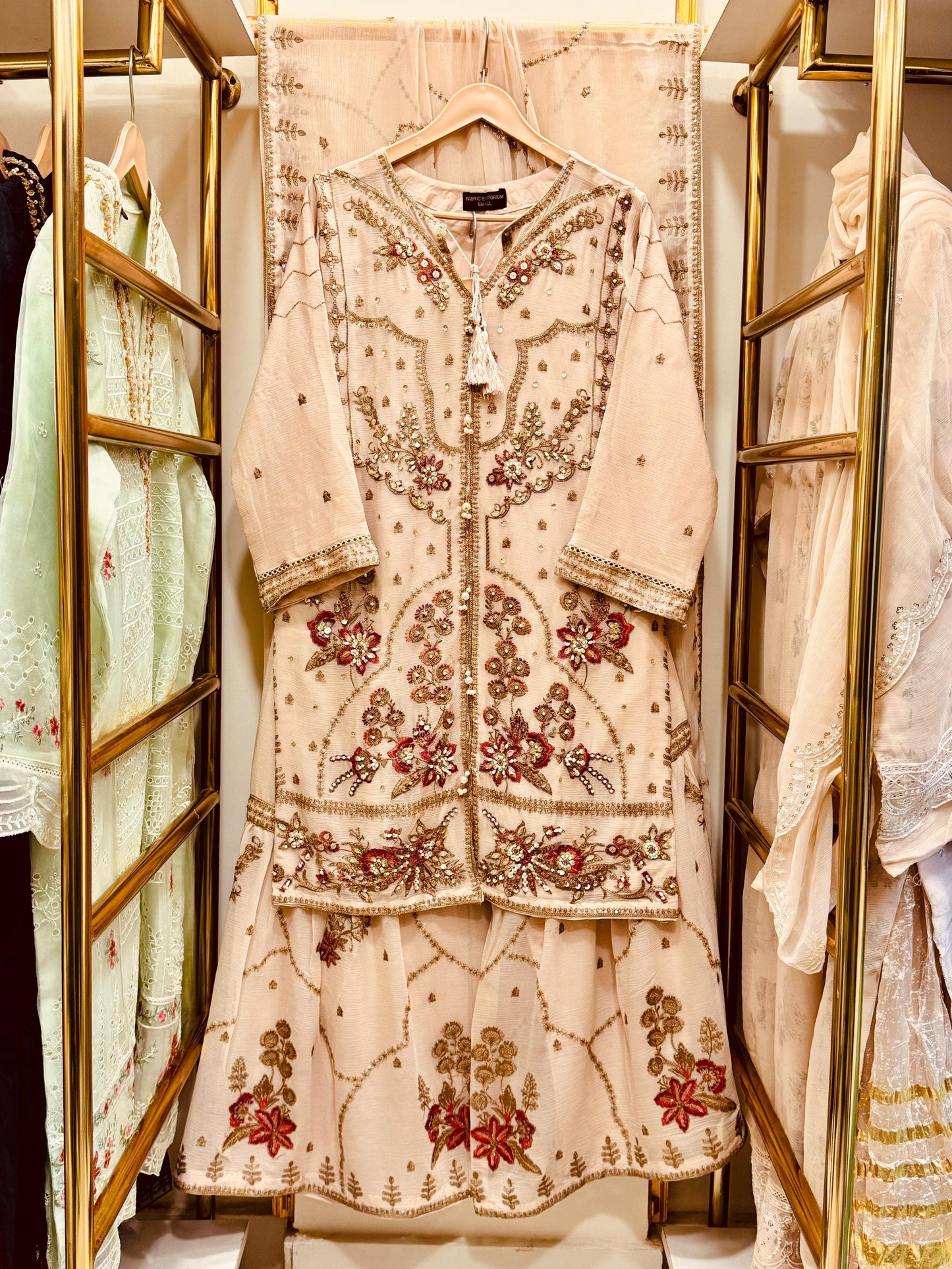 3Pcs Embroidered Chiffon Gharara