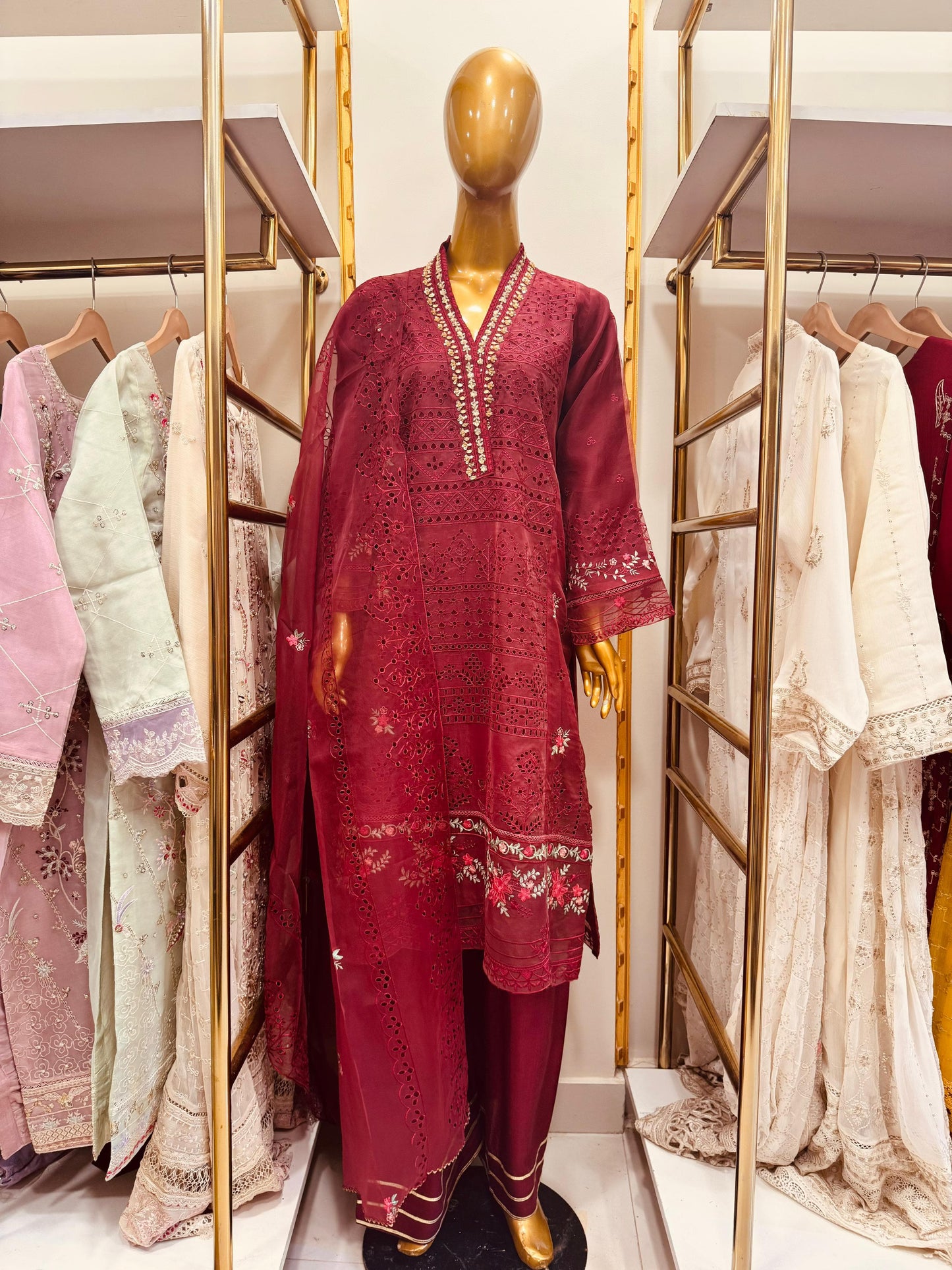 3Pcs Embroidered Organza Suit