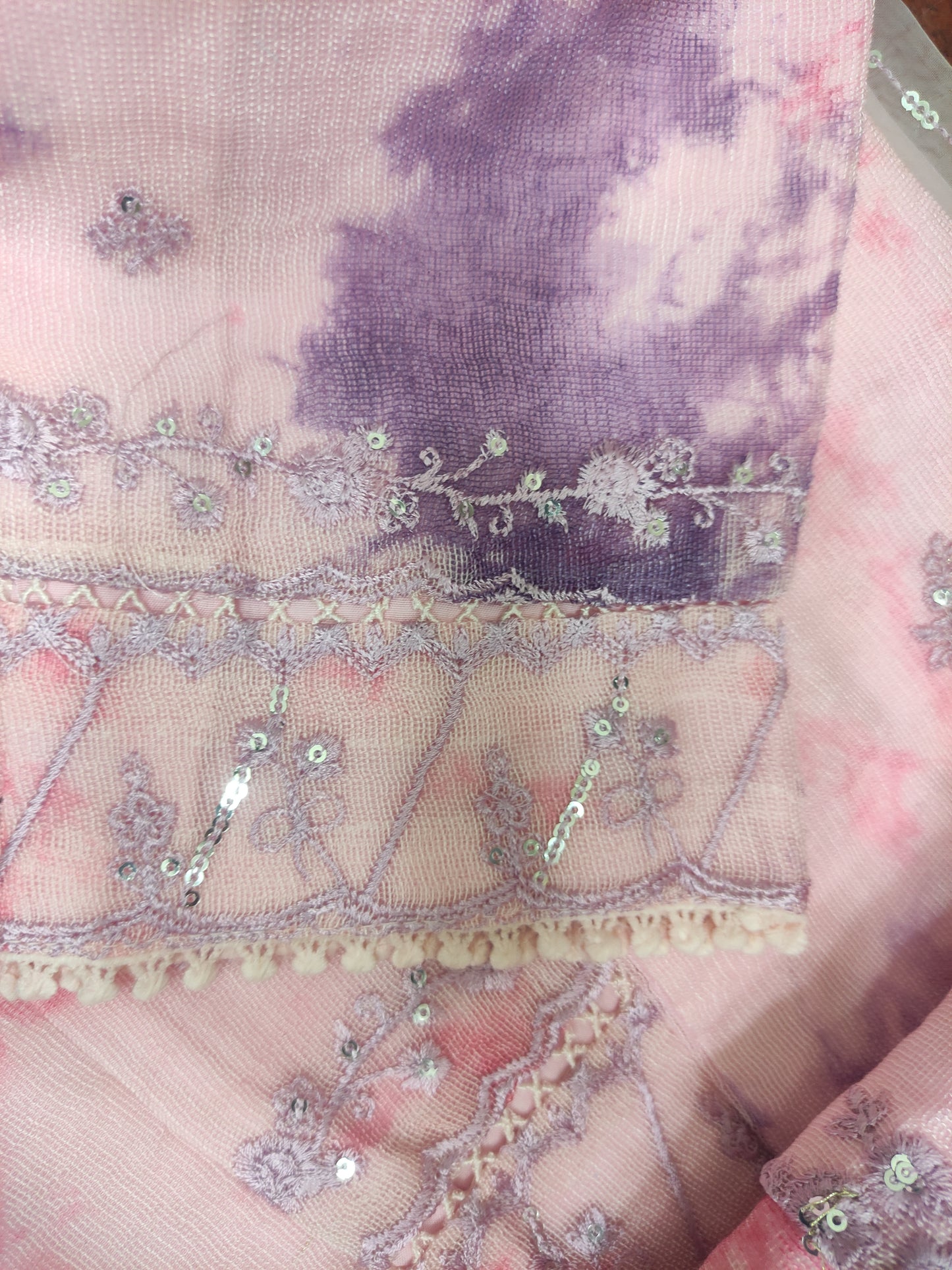 2Pcs Embroidered Cotton Net suit