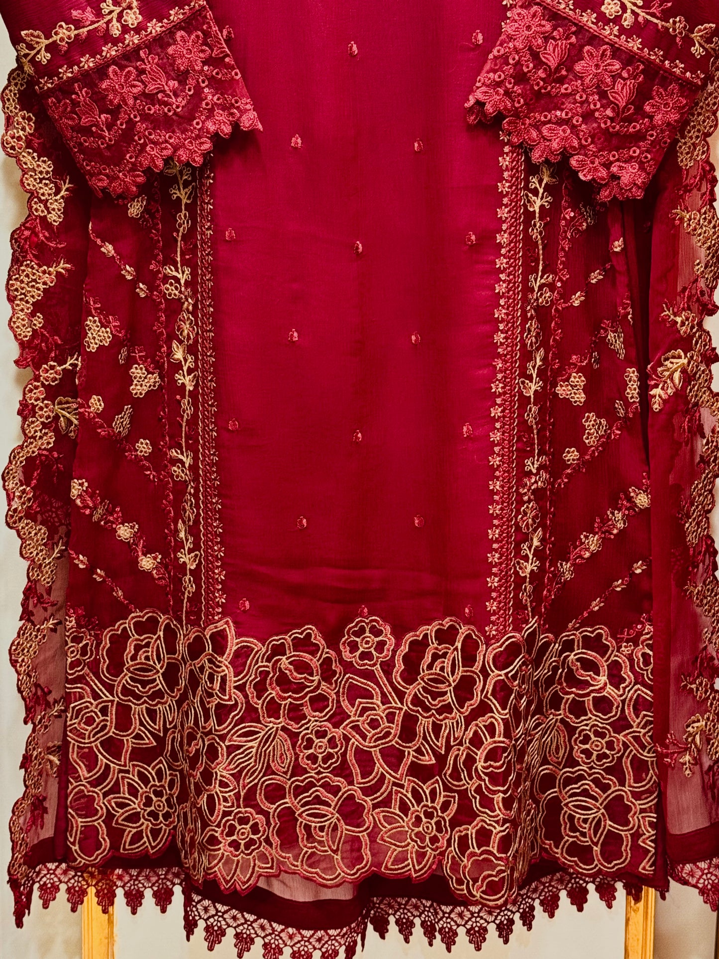 3PCS Embroidered Chiffon Suit