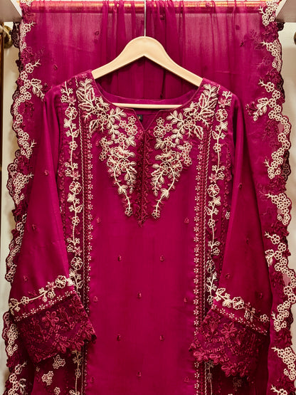 3PCS Embroidered Chiffon Suit