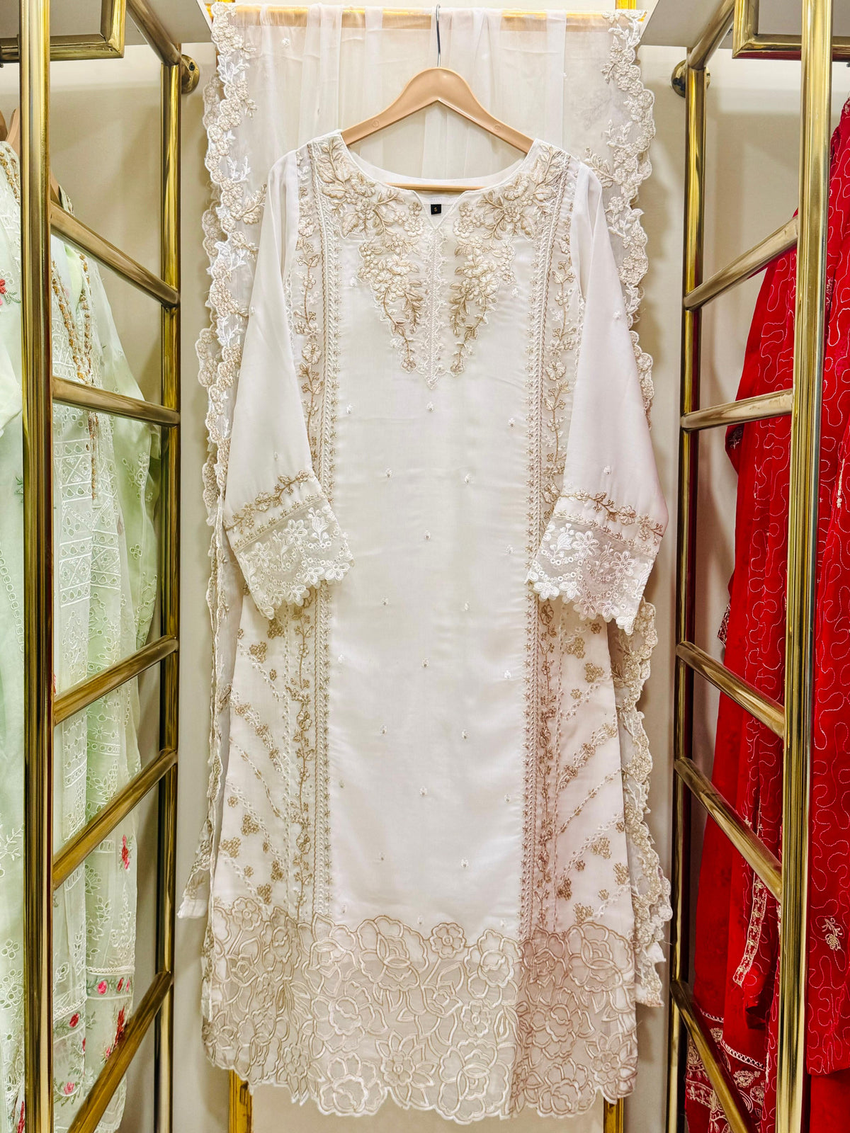 3PCS Embroidered Chiffon Suit