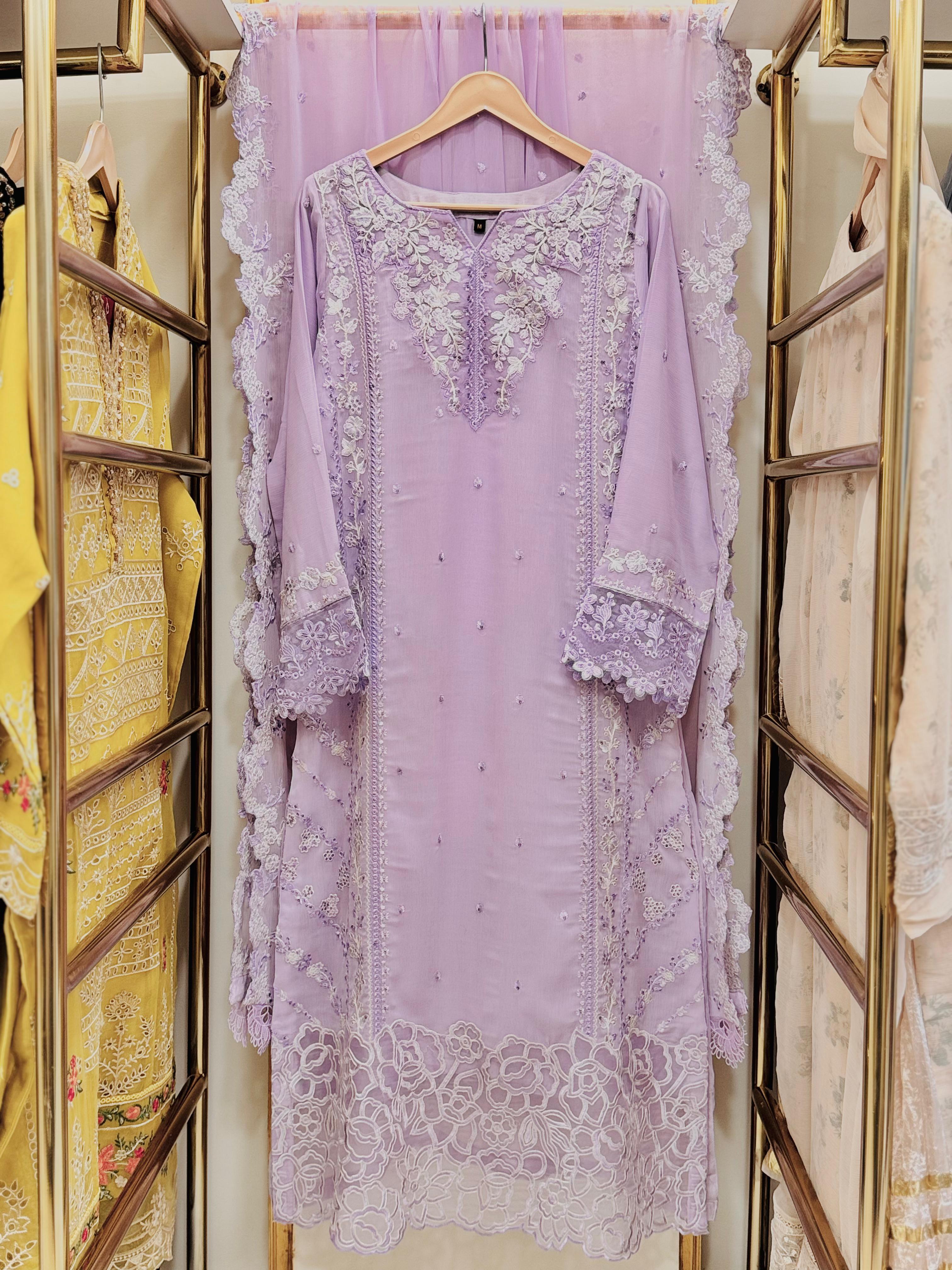 3PCS Embroidered Chiffon Suit
