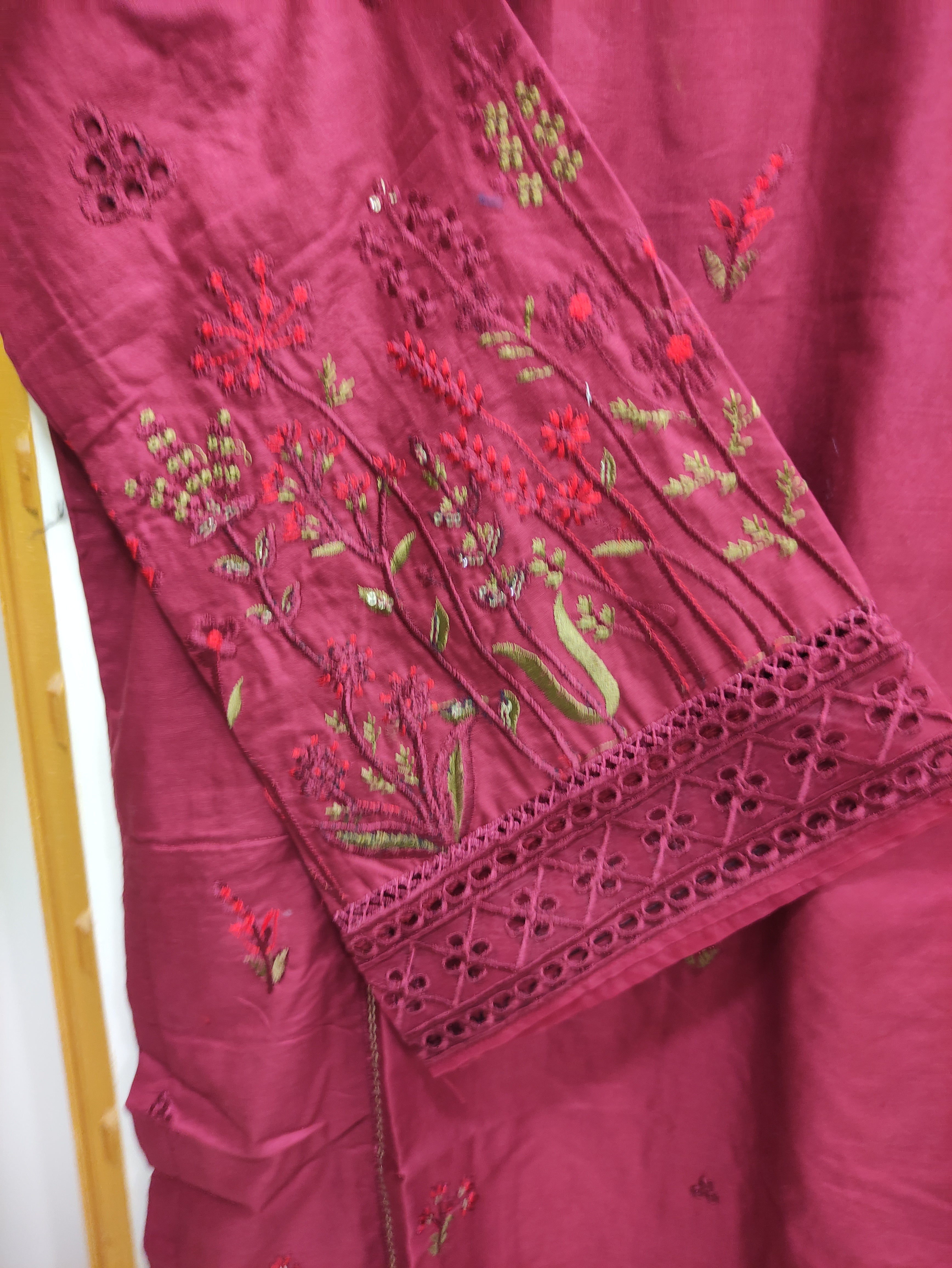 2Pcs Embroidered Cotton suit shirt and trousers