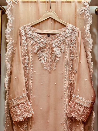 3PCS Embroidered Chiffon Suit